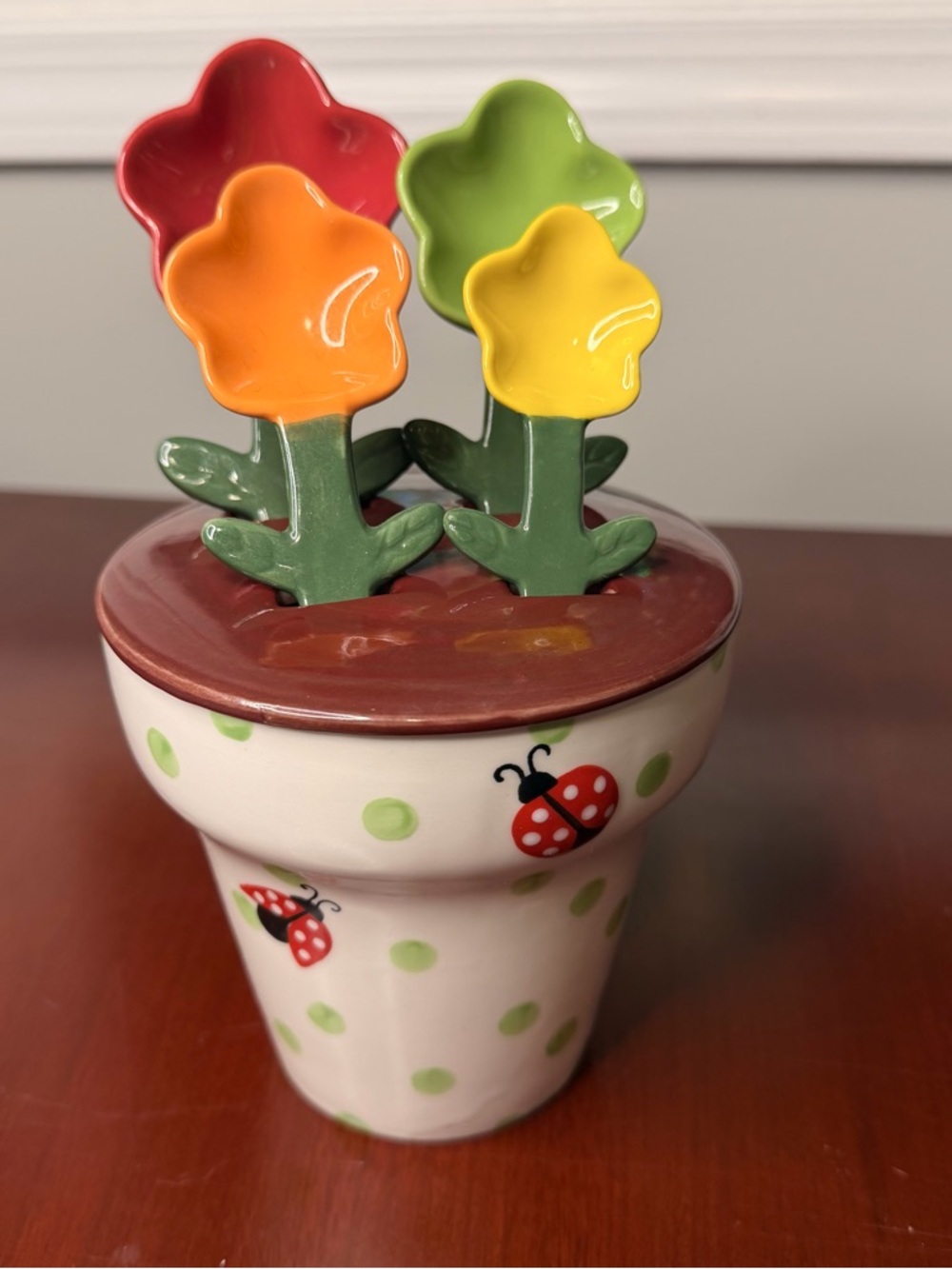 Pier 1 Imports Stoneware Flower Measuring Spoons Set Polka Dot Multicolor